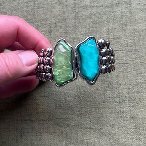 Turquoise and Green Hinged Bangle Bracelet